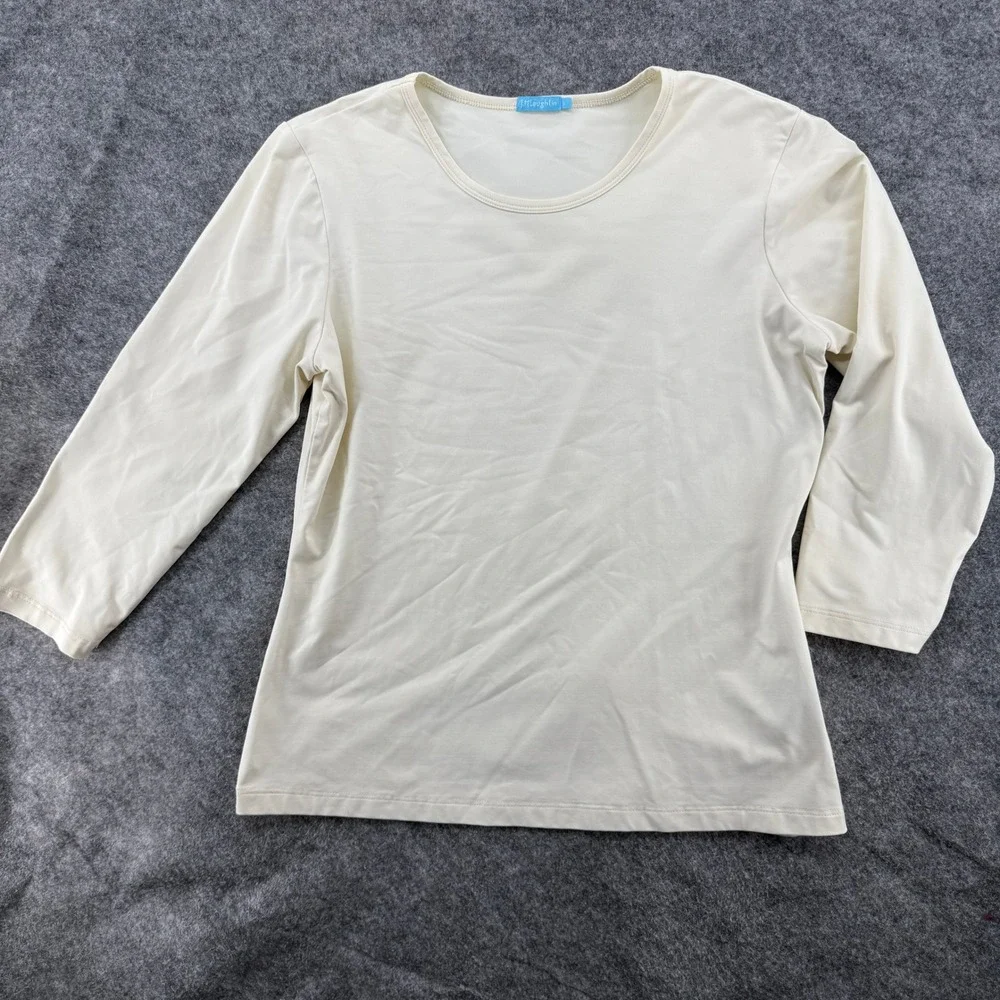 J.McLaughlin Top Women S Cream 3/4 Sleeve Scoop Neck Stretch Minimalist - Picture 2 of 12
